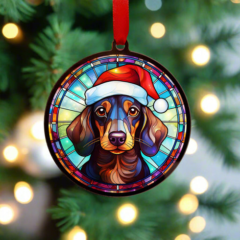 Dachshund in Santa Hat Suncatcher Decoration